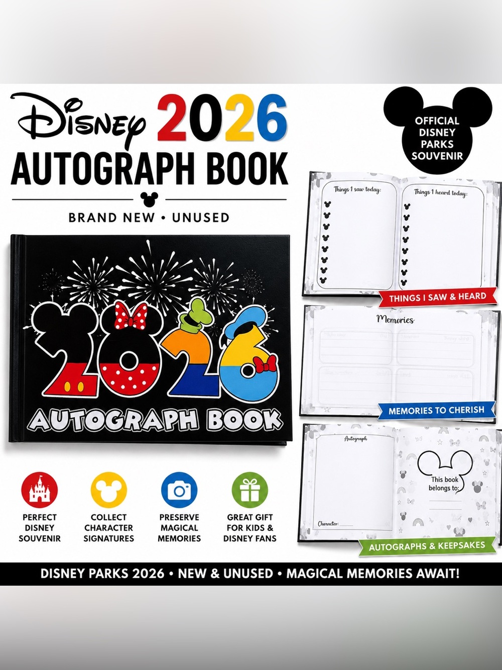 Disney Parks 2026 Autograph Book NEW Unused | Disneyland & Disney World Souvenir - Picture 1 of 6